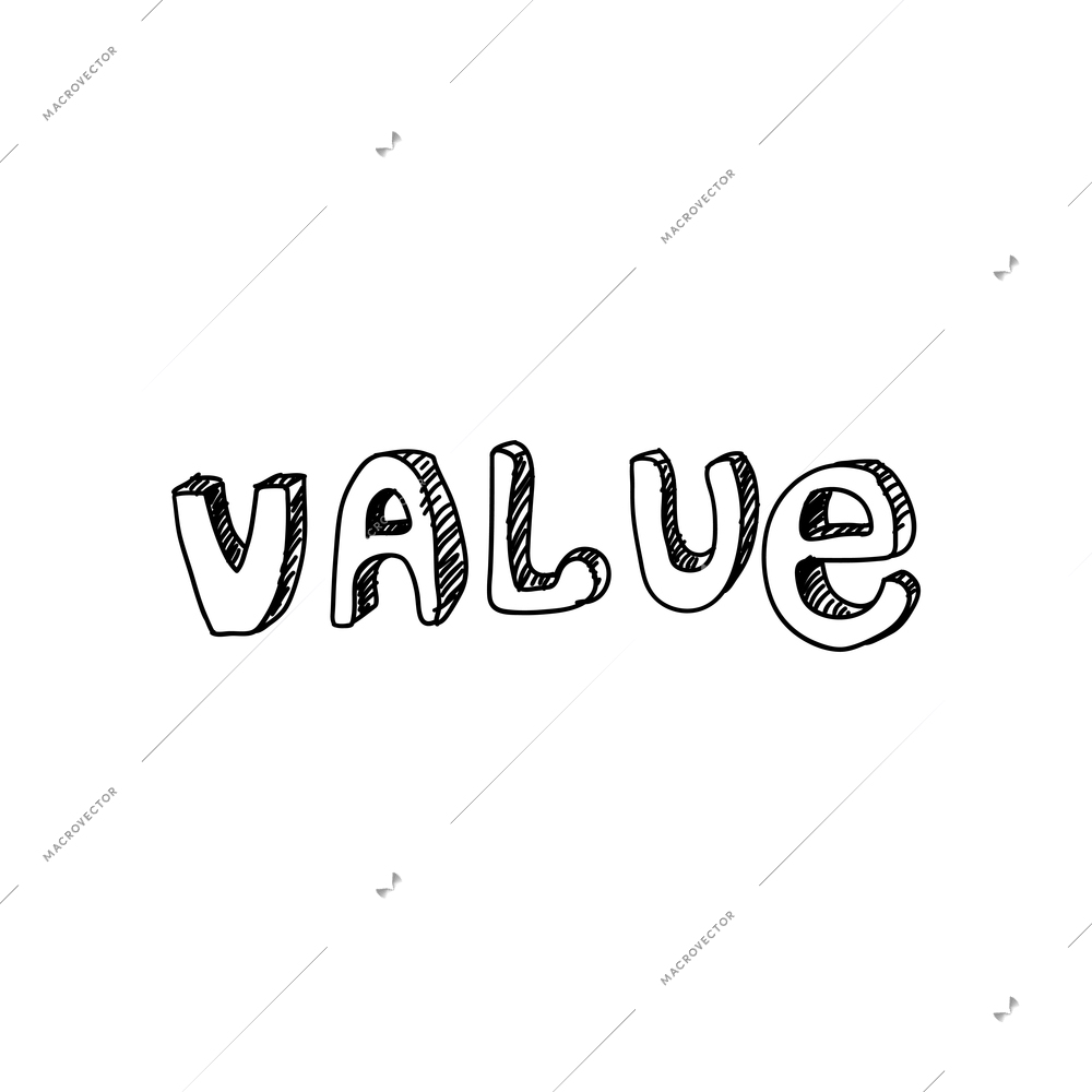 Doodle style word value hand drawn on white background vector illustration