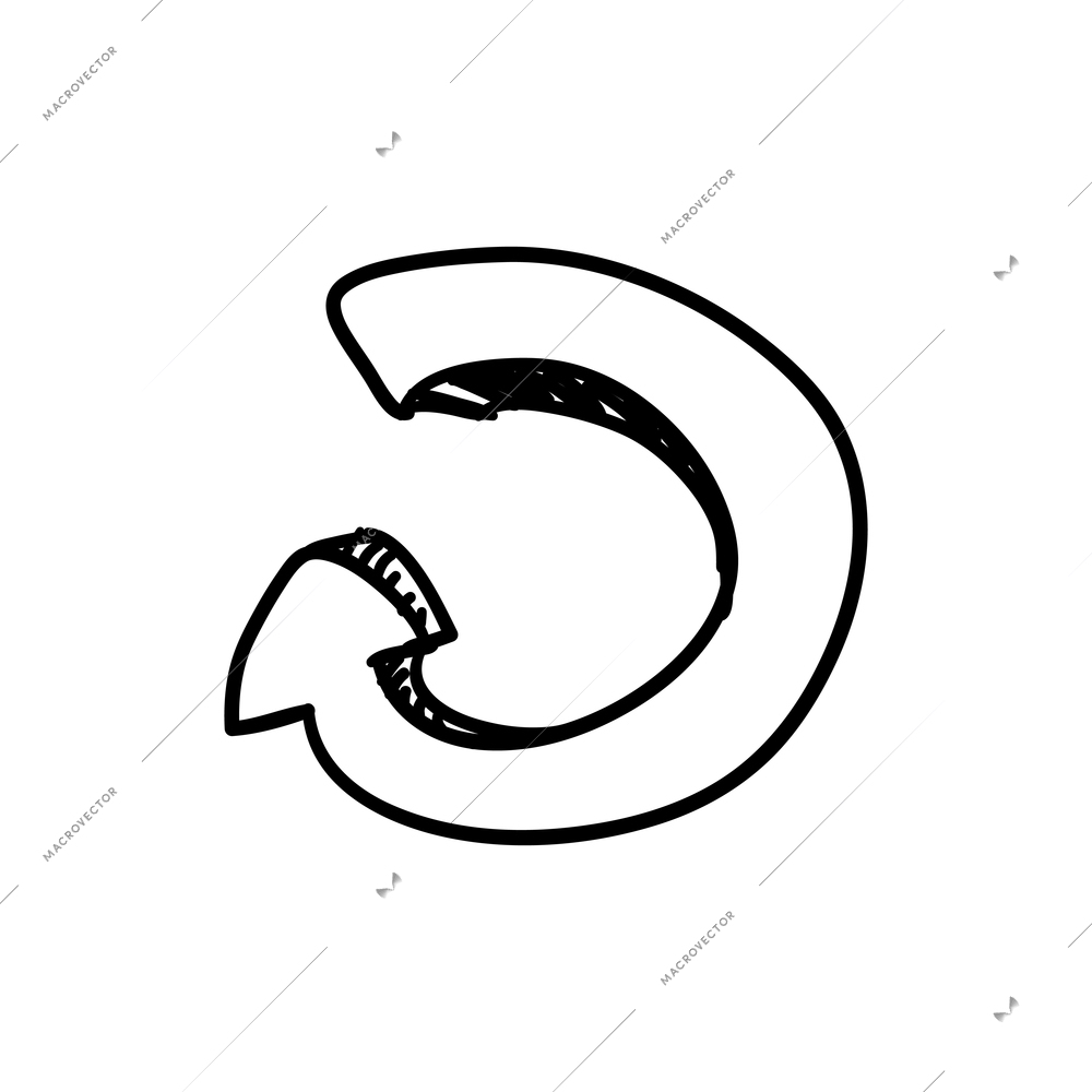 Curved doodle line arrow on white background vector illustration