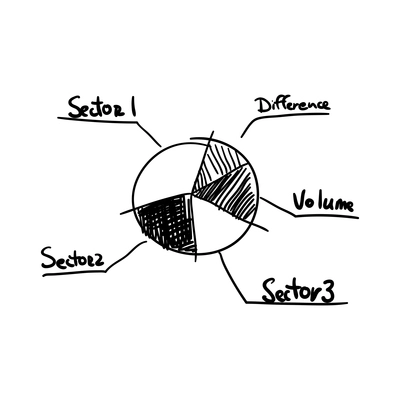 Statistics pie chart diagram on white background doodle hand drawn vector illustration