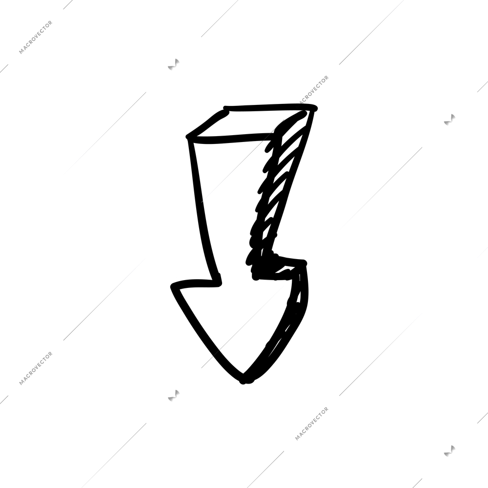 Doodle arrow sign pointing down on white background vector illustration