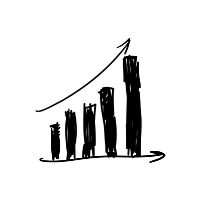 Doodle business bar graph with two arrows vector illustration