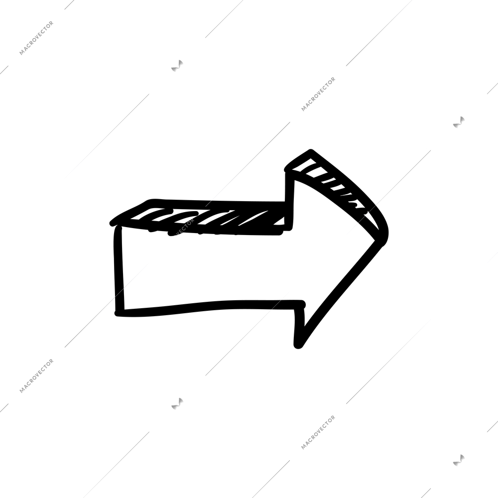 Hand drawn doodle horizontal arrow on white background vector illustration
