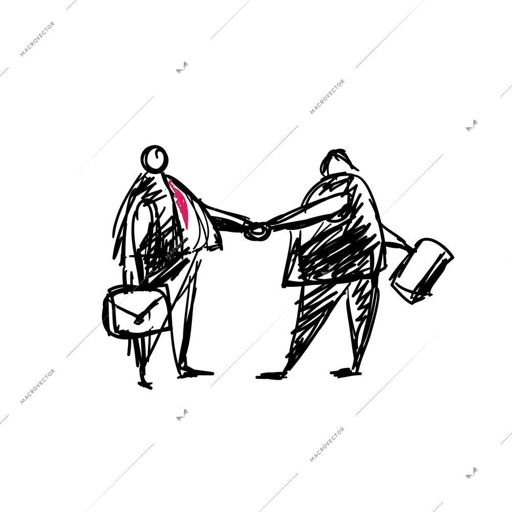 Doodle business people shaking hands vector illustration