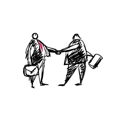 Doodle business people shaking hands vector illustration