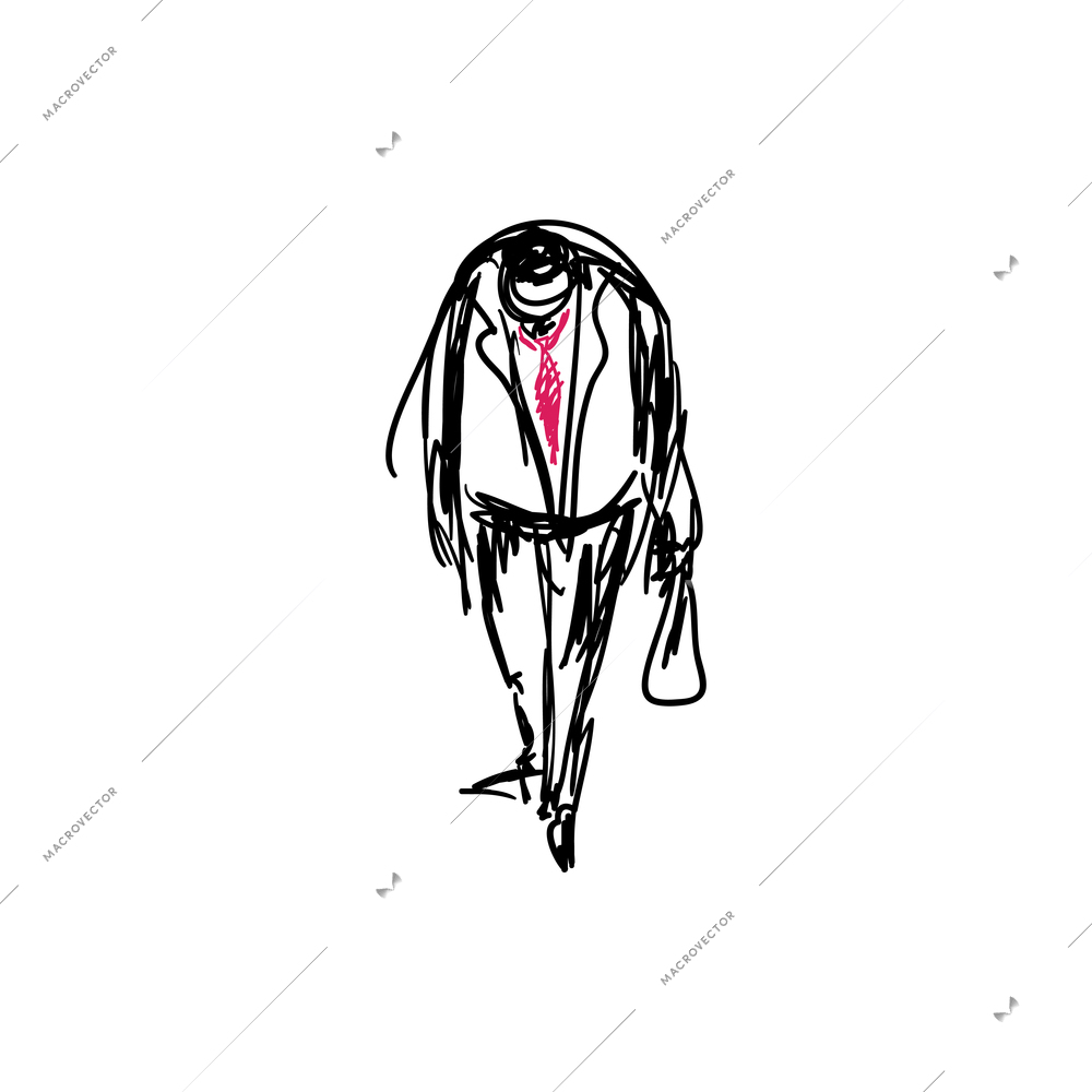 Sad and tired businessman on white background doodle icon vector illustration