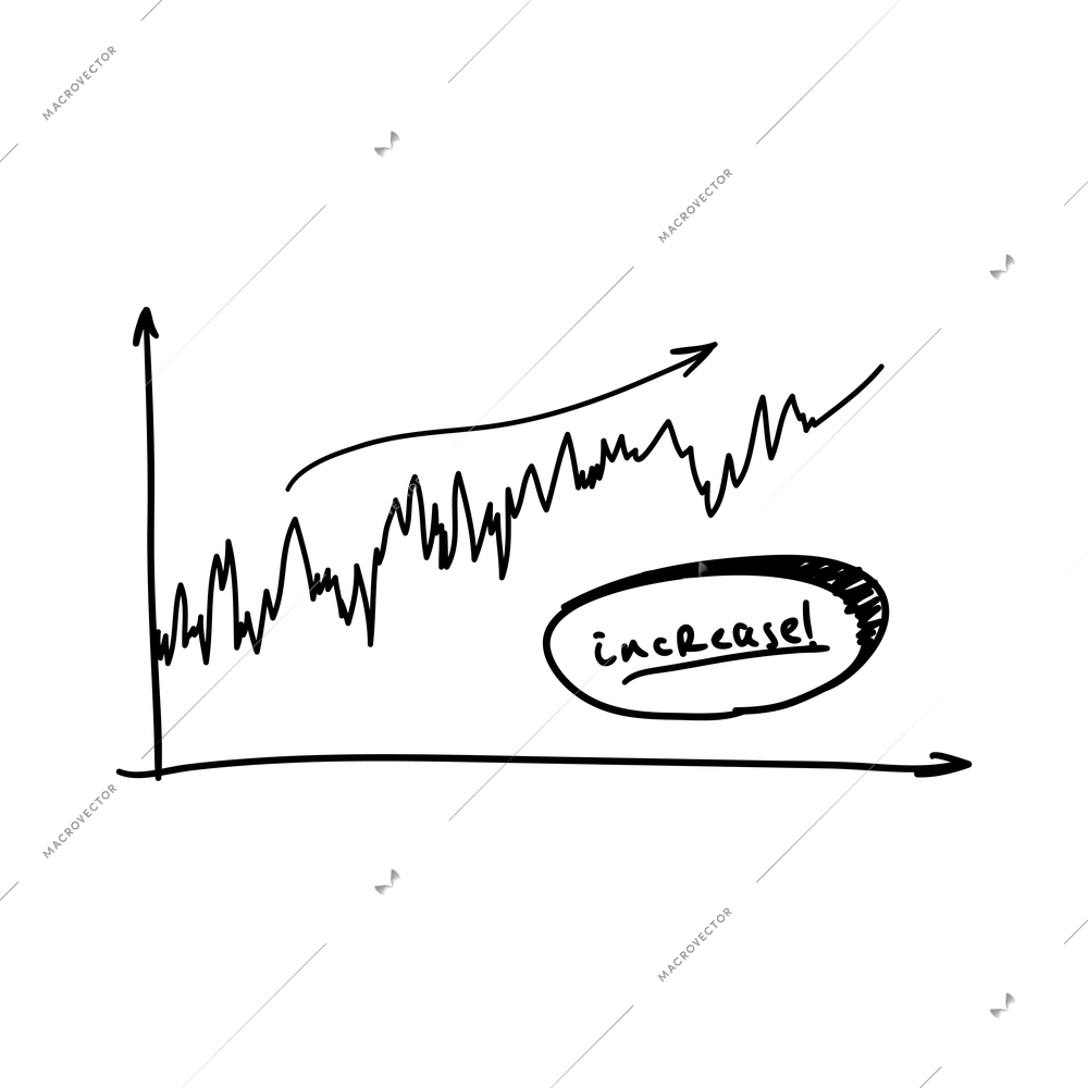 Business line graph showing progress doodle vector illustration