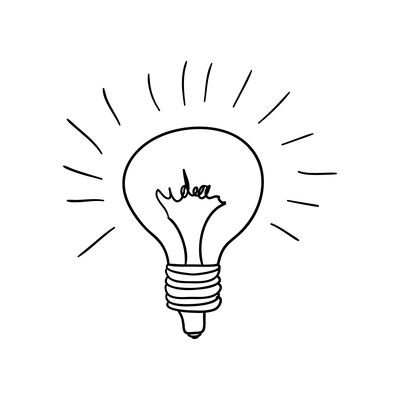 Doodle business idea line icon with light bulb vector illustration