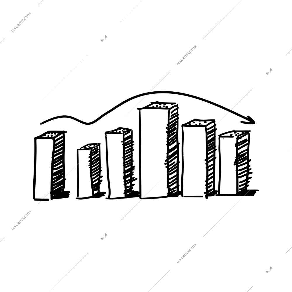 Bar graph on white background doodle vector illustration