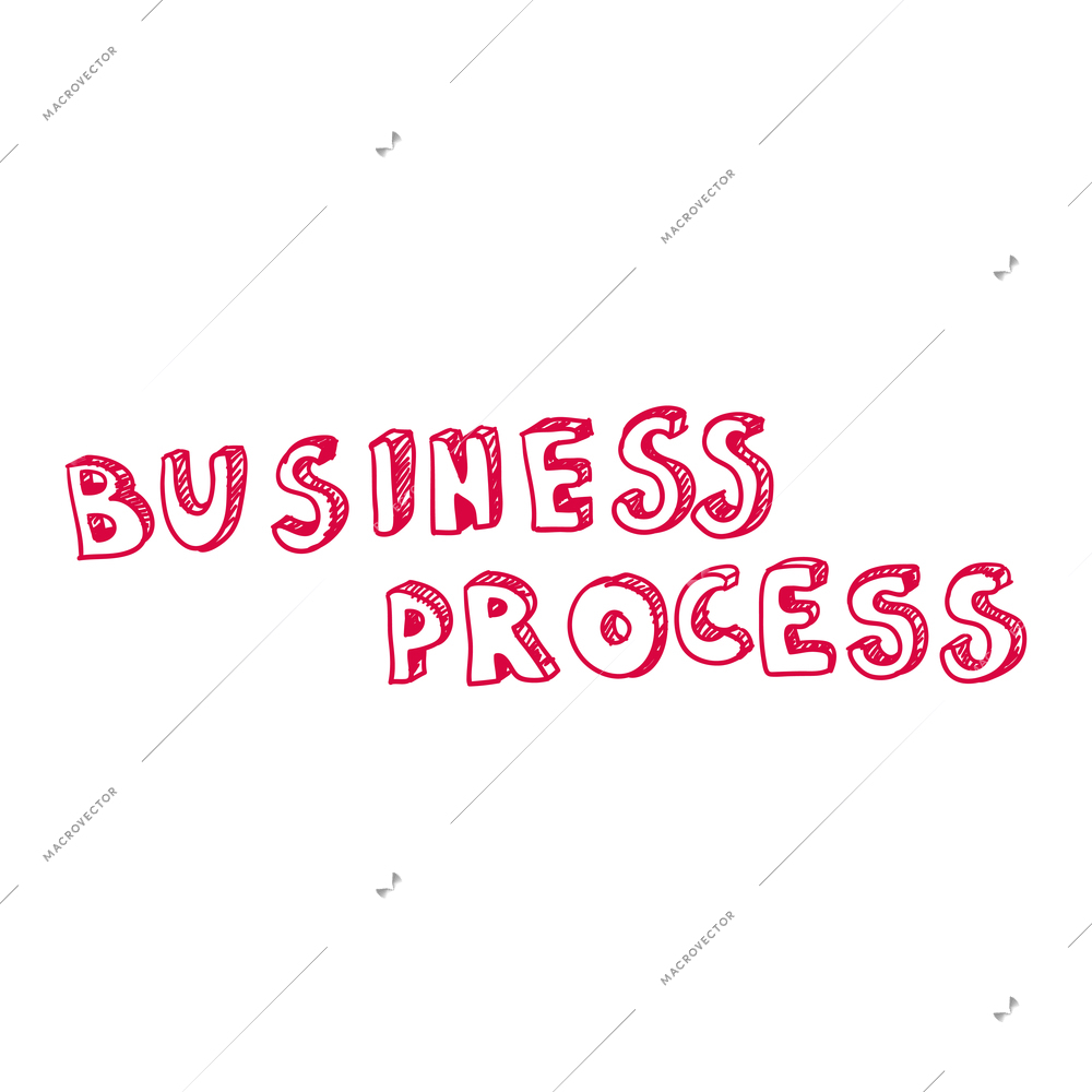 Doodle business process text hand drawn in pink color vector illustration