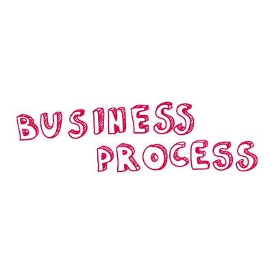 Doodle business process text hand drawn in pink color vector illustration