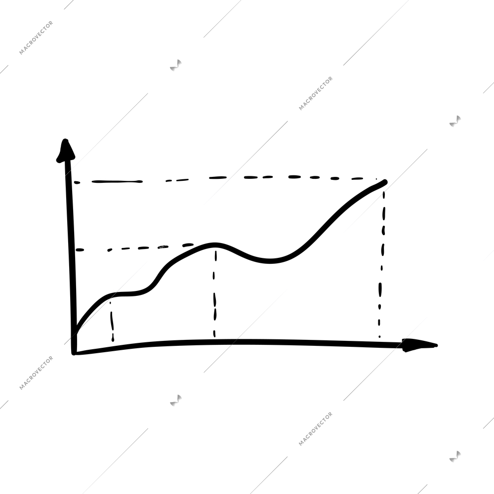 Business graph showing growth in doodle style vector illustration