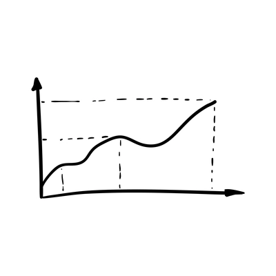 Business graph showing growth in doodle style vector illustration