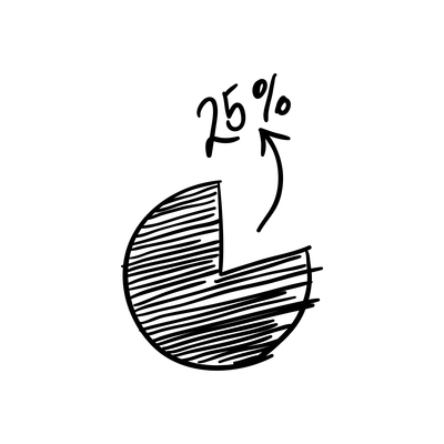 Doodle pie chart diagram on white background vector illustration