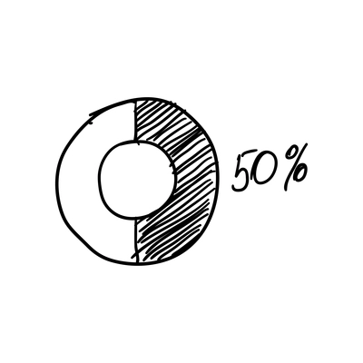 Doodle business pie chart with percentage vector illustration