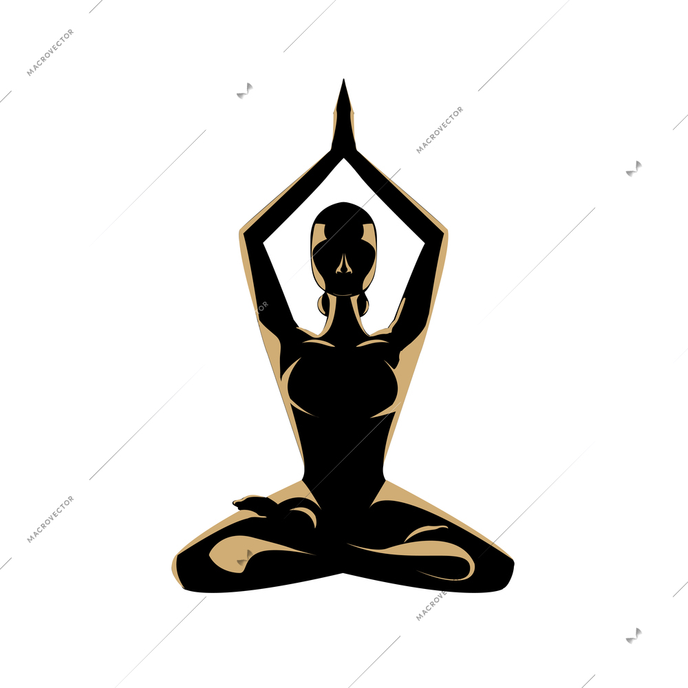 Woman silhouette in yoga meditation pose flat vector illustration