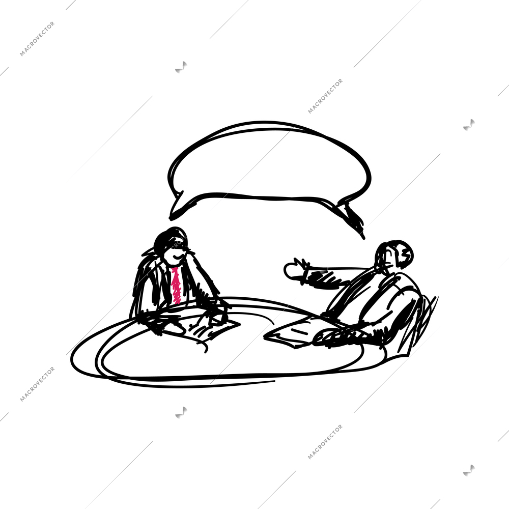 Business meeting doodle icon with two men and speech bubble vector illustration