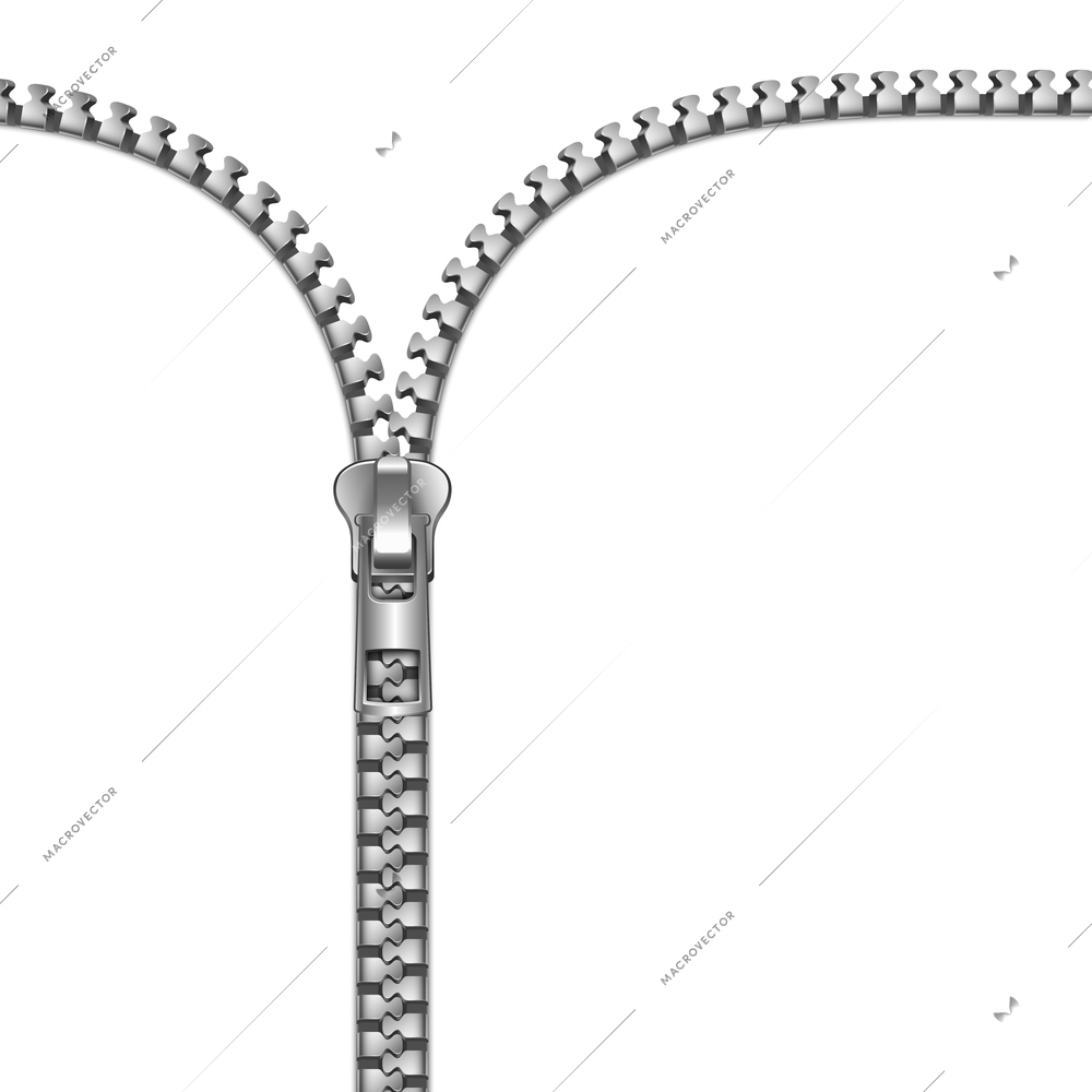 Metal open zipper template realistic vector illustration