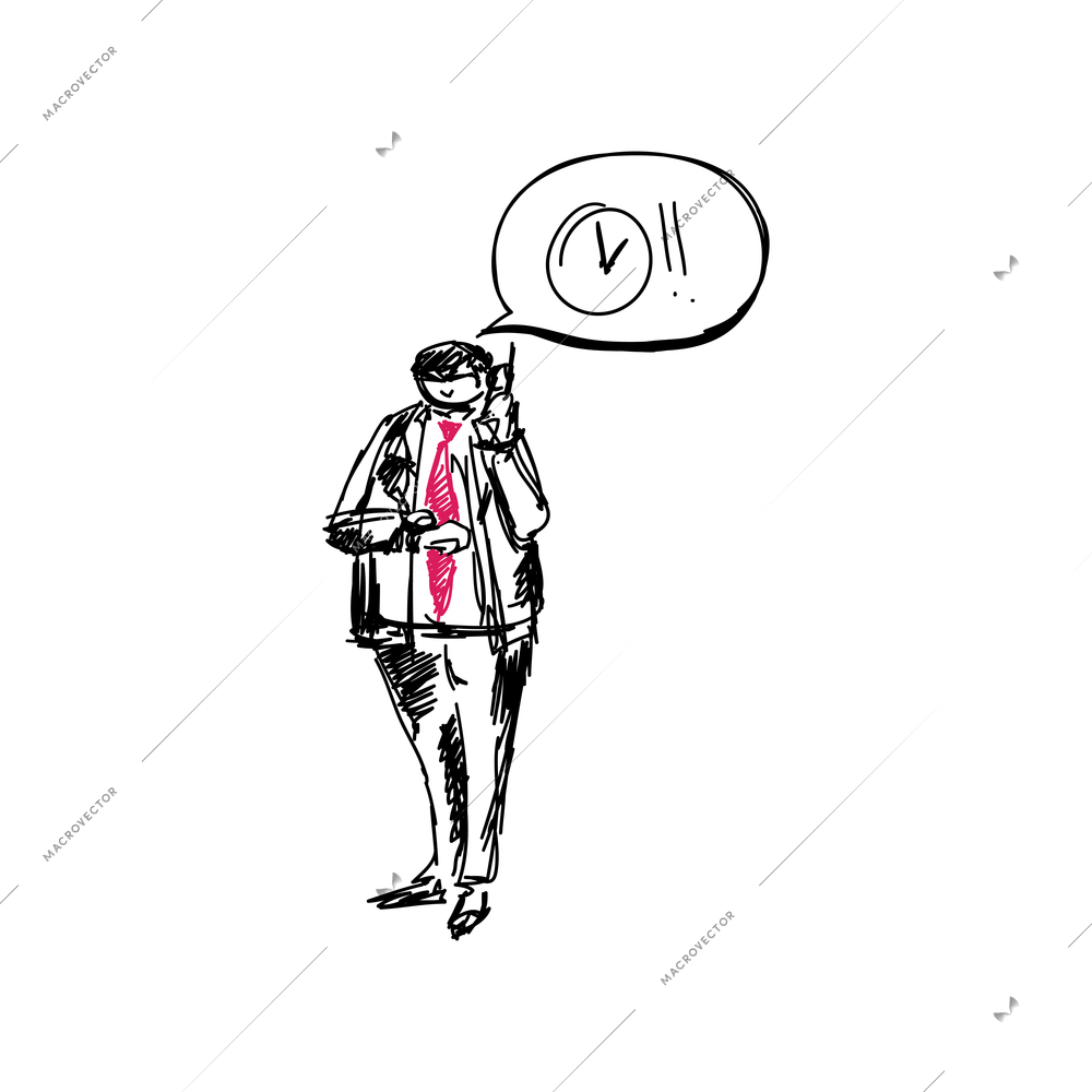 Doodle businessman talking on phone and deadline icon vector illustration