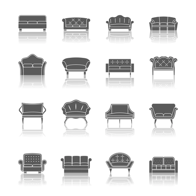 Sofa couches modern furniture interior design icons black set isolated vector illustration