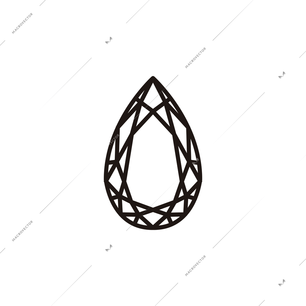 Drop shaped diamond line icon on white background flat vector illustration