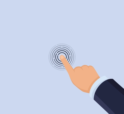 Business hand in suit touches screen button vector illustration