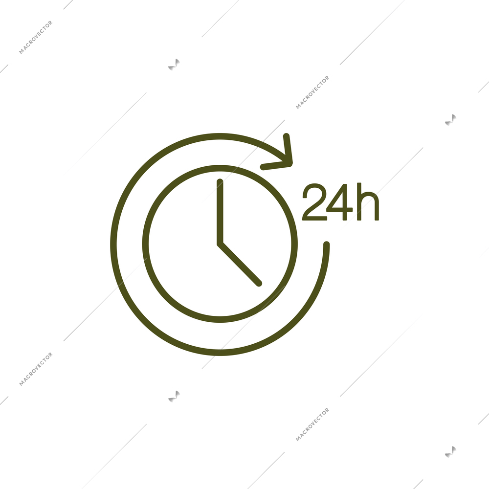 24 hours icon with simple clock face flat vector illustration