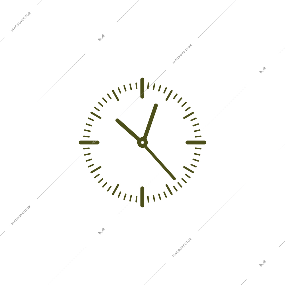 Simple clock face with hour minute and second hands icon flat vector illustration