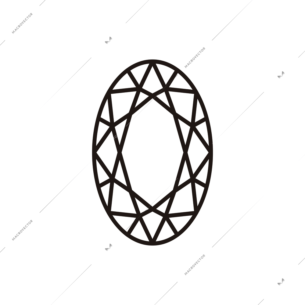 Flat line gem stone of oval shape on white background vector illustration