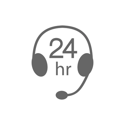 24 hours service call center icon with head set on white background flat vector illustration