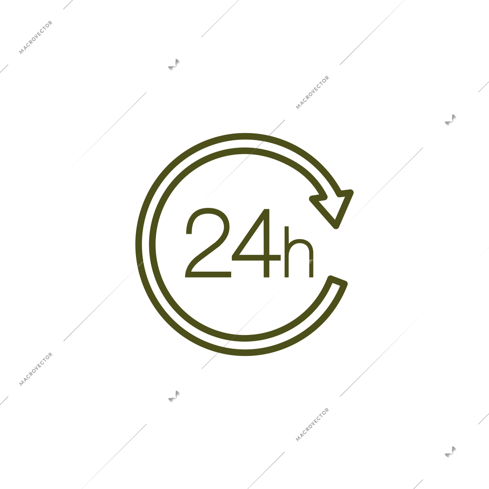 24 hours simple icon with arrow on white background flat vector illustration