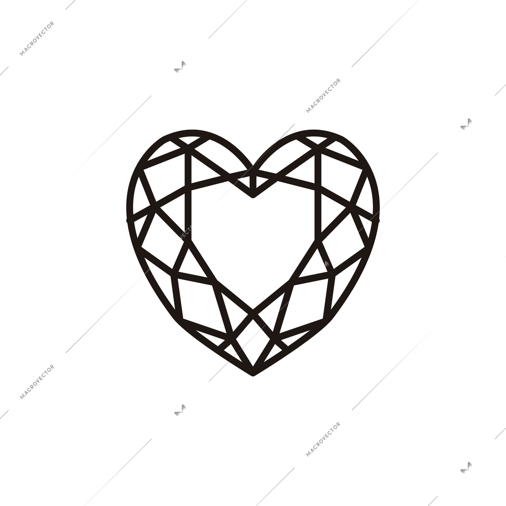 Heart shaped black and white diamond flat icon vector illustration