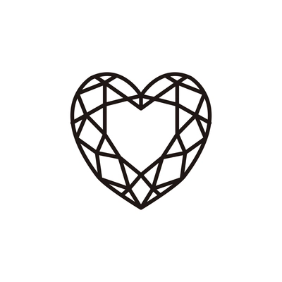 Heart shaped black and white diamond flat icon vector illustration