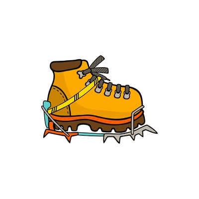 Mountain hiking boots with crampons on white background flat vector illustration