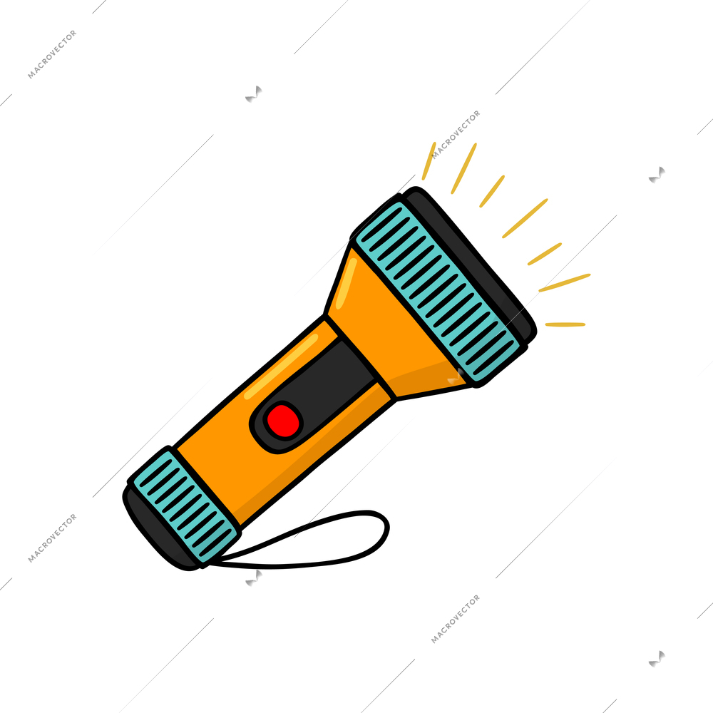 Turned on flashlight on white background flat vector illustration