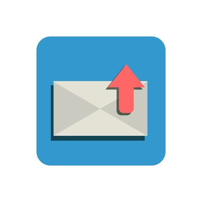 Flat icon of outgoing message in blue square vector illustration