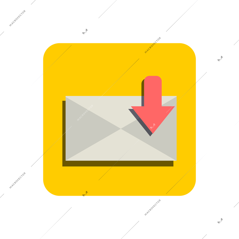 Flat design incoming message icon on yellow square vector illustration