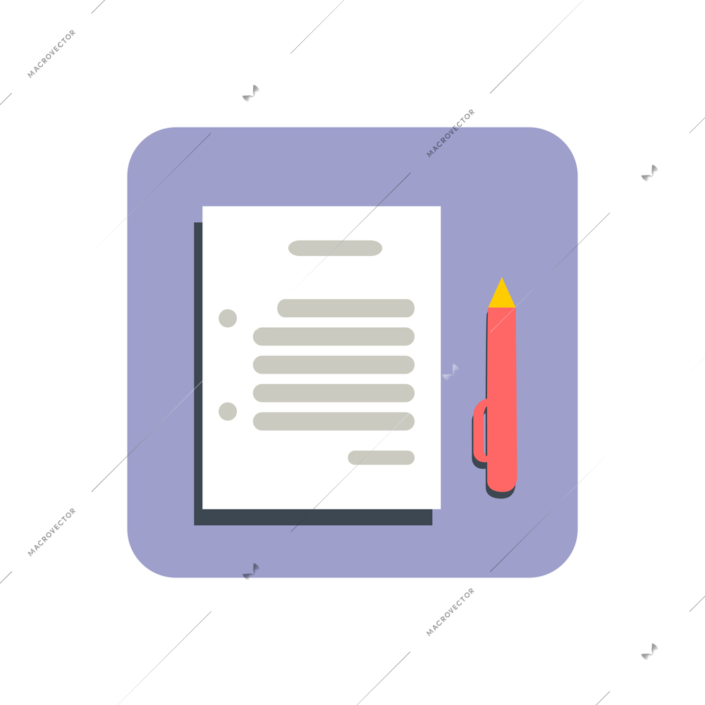 Note flat design icon with paper and pen vector illustration