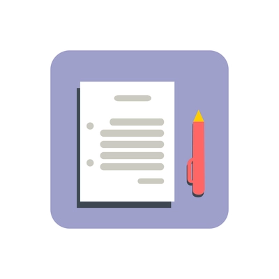 Note flat design icon with paper and pen vector illustration