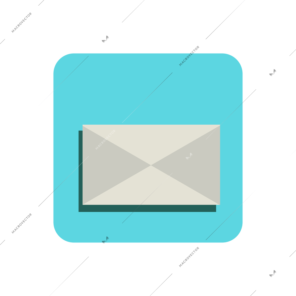 Icon of unread message on blue square on white background flat vector illustration