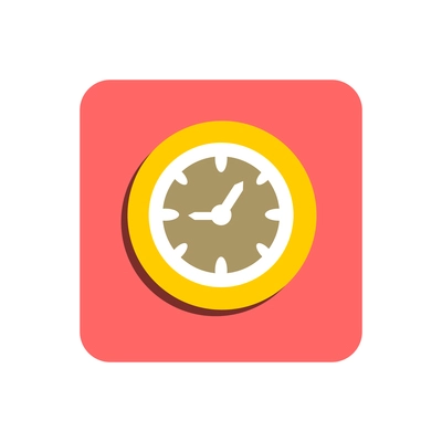 Flat icon with clock face on red background vector illustration