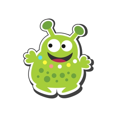 Cute cheerful green monster with big ears and spots on white background cartoon vector illustration