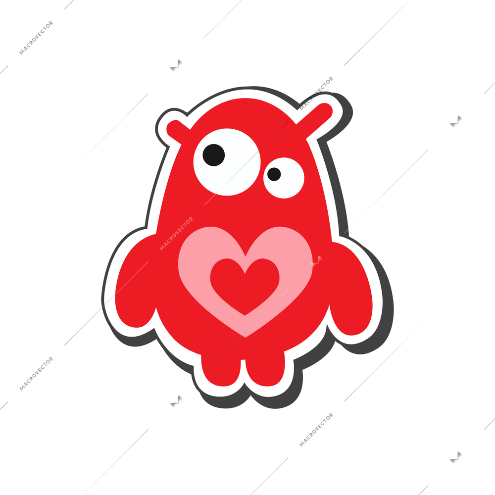 Cute red monster with pink heart on white background cartoon vector illustration