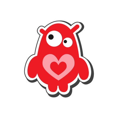 Cute red monster with pink heart on white background cartoon vector illustration