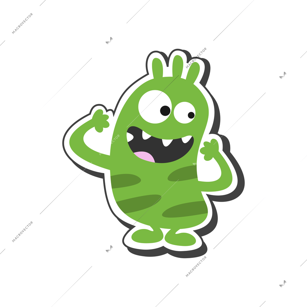 Funny green monster on white background cartoon vector illustration