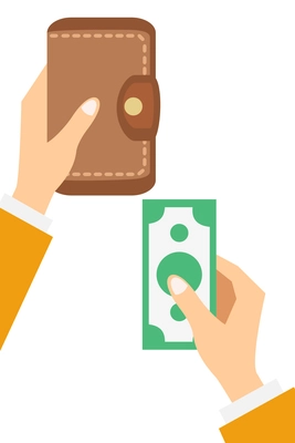 Business human hands with money and wallet flat vector illustration