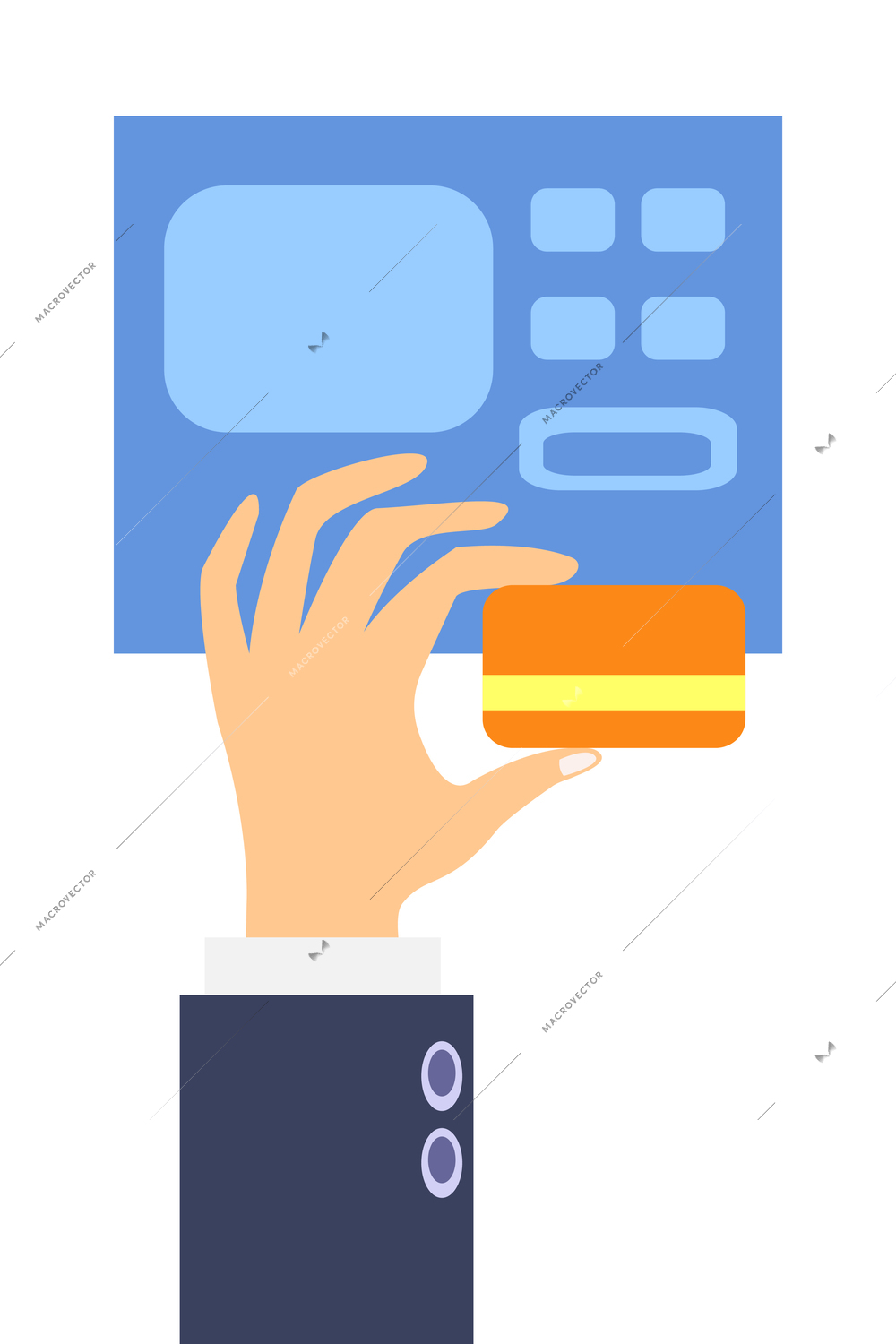 Male hand in suit holding plastic card flat business concept vector illustration