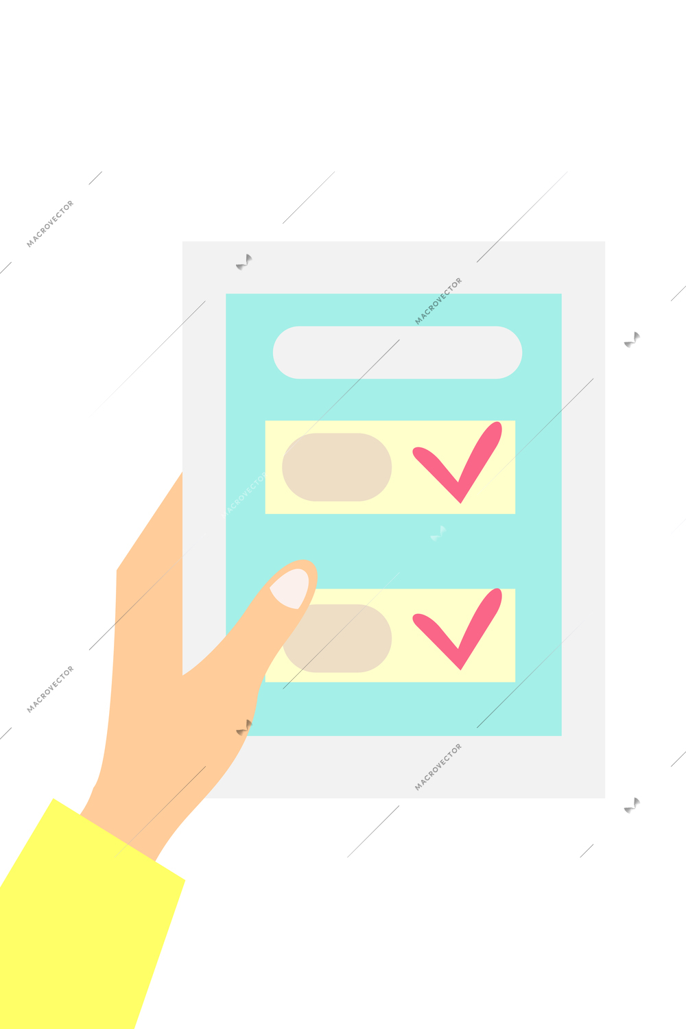 Human hand holding check list paper flat concept vector illustration