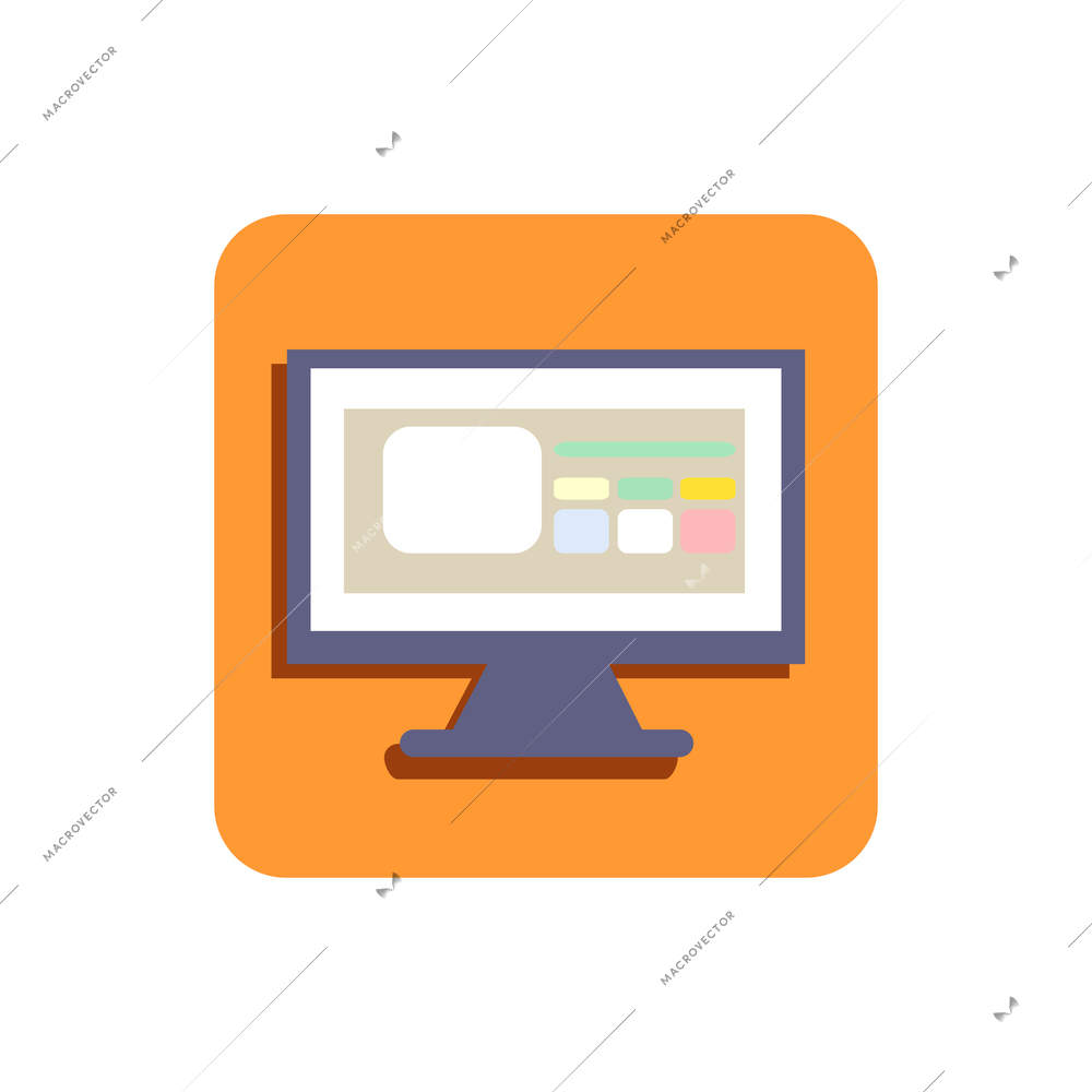 Business flat icon with computer monitor for mobile or web vector illustration