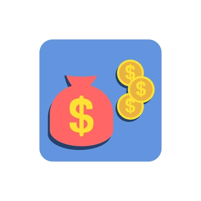 Mobile web business icon with bag and coins flat vector illustration