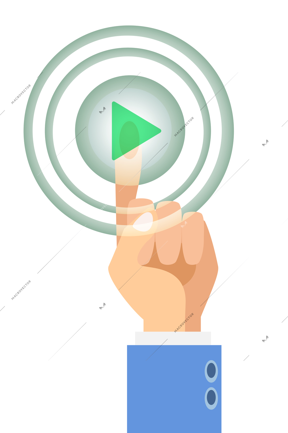 Flat action concept with male hand pressing play button vector illustration